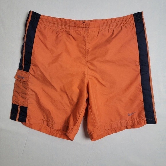 Nike Essential Men's 9" Swim Trunks Size Large Orange/Navy - Picture 2 of 10